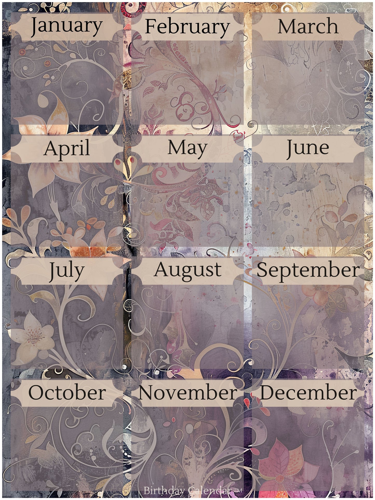 Birthday Calendar™ — Whimsy Gold and Lavender